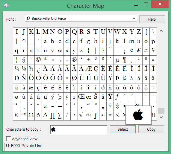 unicode How can I display the (U+F8FF, Apple logo
