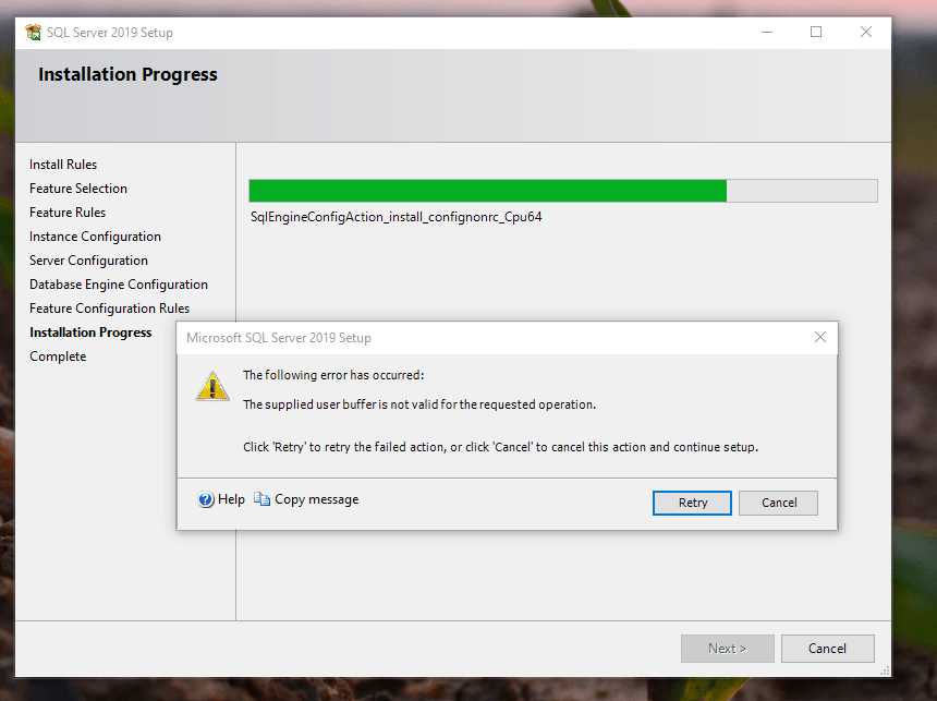 SQL Server 2019 Installation Failure Stack Overflow