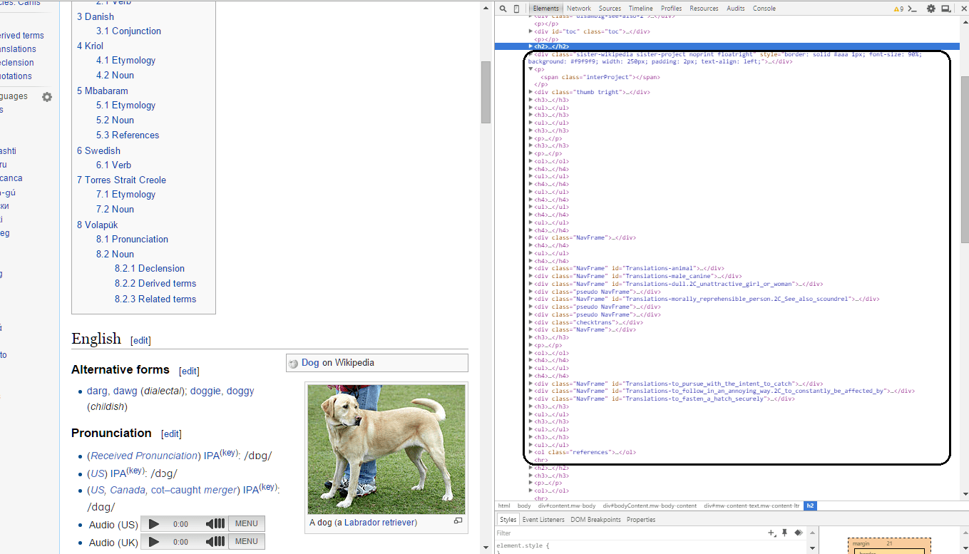 python Extract only a portion of elements from Wiktionary using bs4