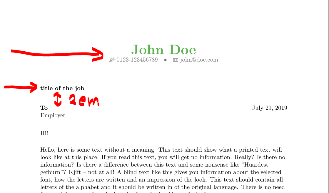 moderncv How to move name, address, phone, email to the middle and
