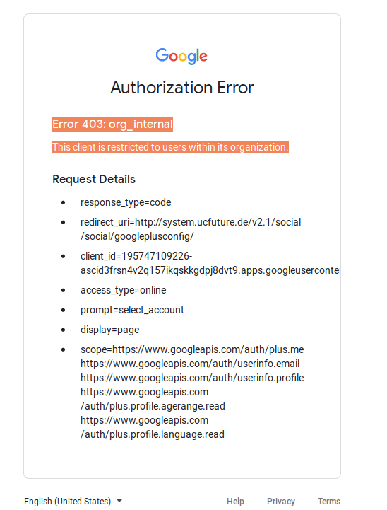 [Solved] Can't login using Google Auth, 403 org_internal 9to5Answer
