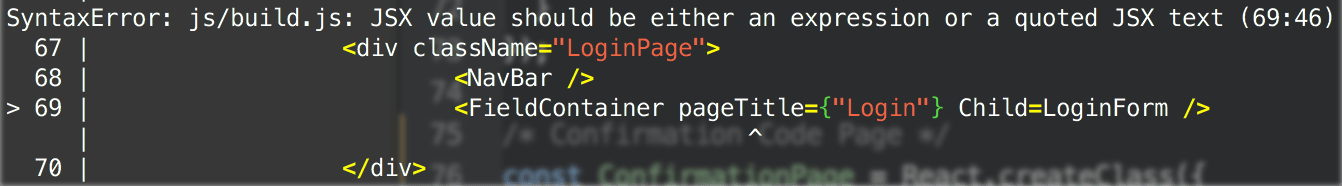 reactjs Babel error JSX value should be either an expression or a