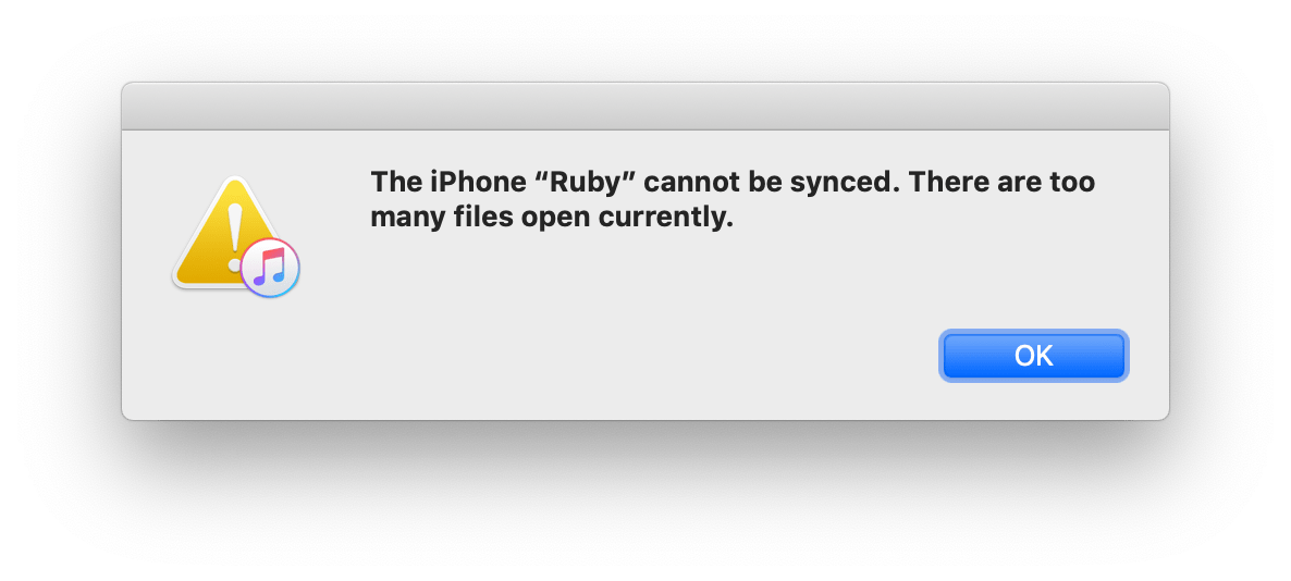 itunes "Too many files open" error when syncing an iPhone Ask Different