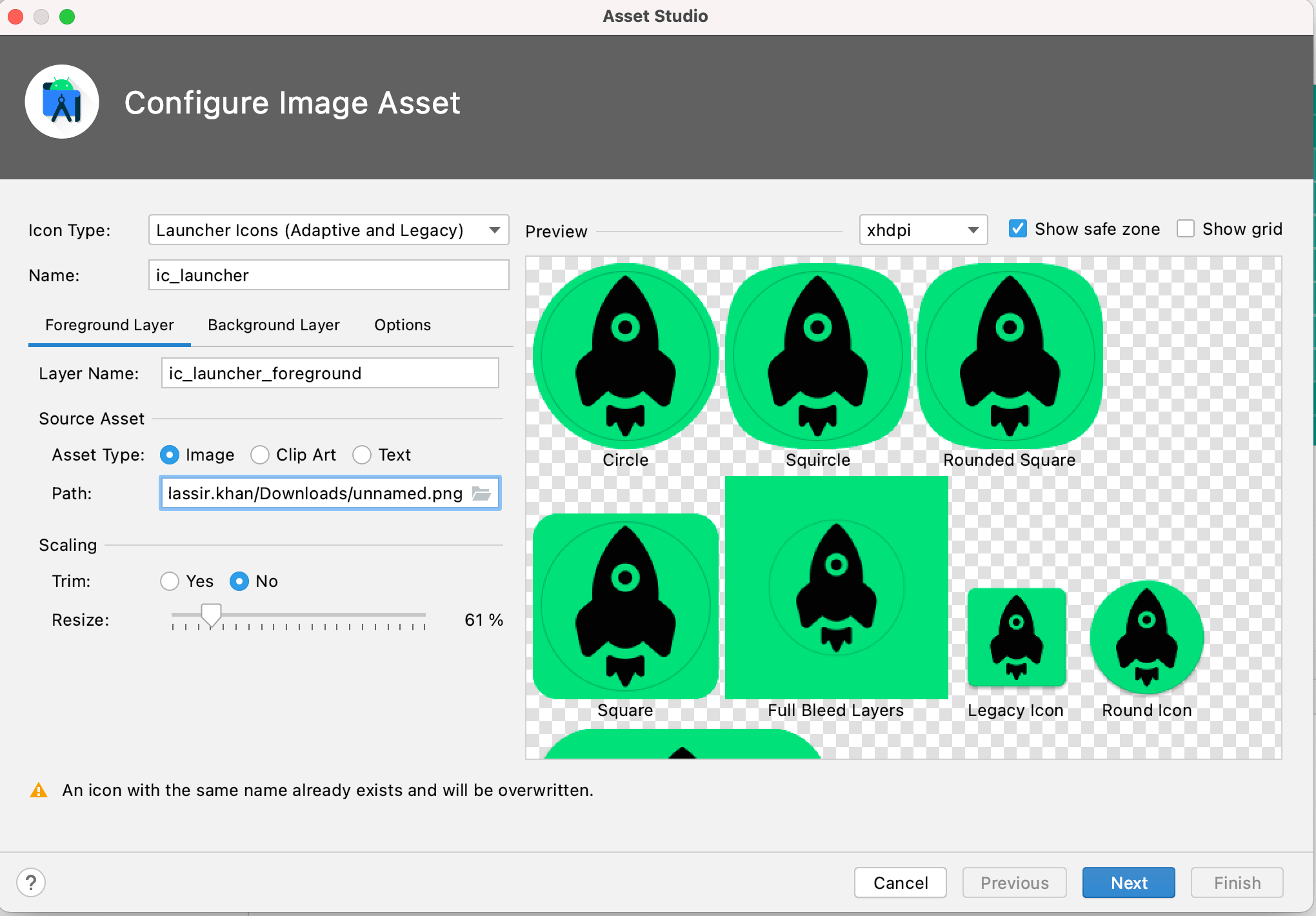 Android studio icon one version of image formsreqop