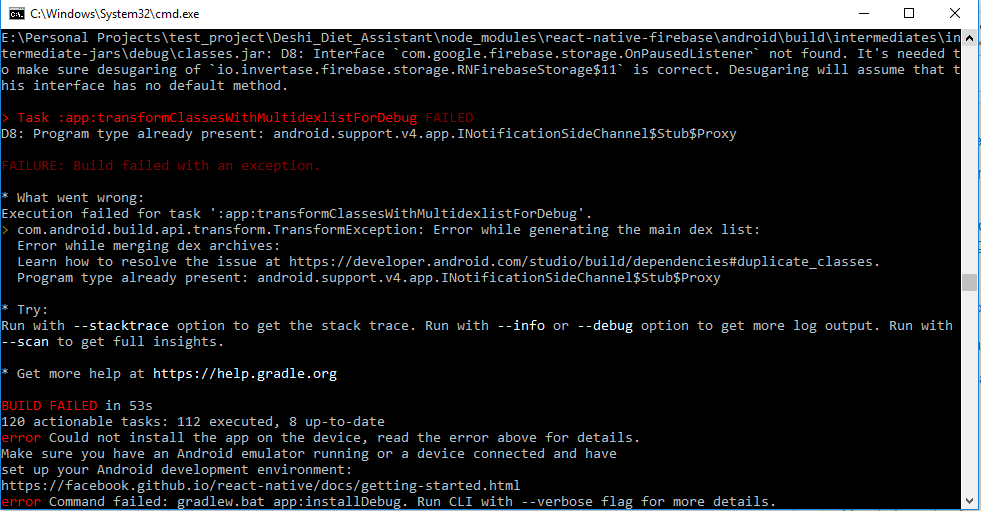 javascript D8 Program type already present android.support.v4.app