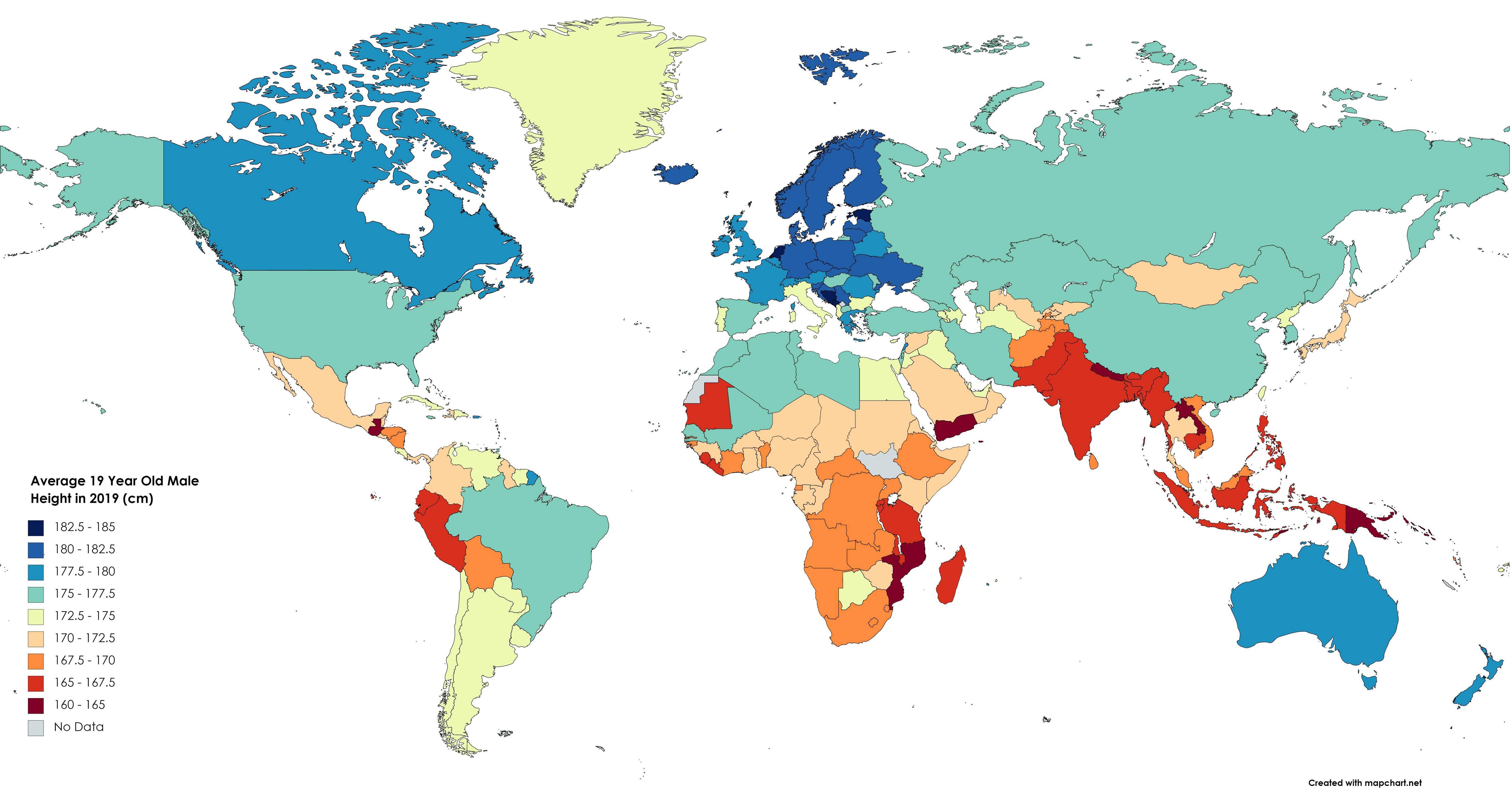 Average 19 year old male height per country r/tall