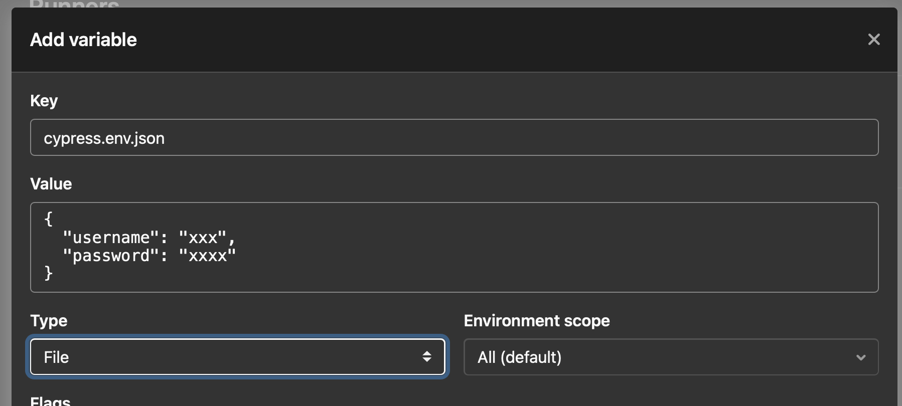 How to pass a predefined json env variable to a gitlab job? Stack