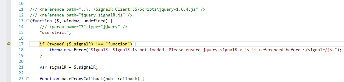 javascript Unable to get property &#039,signalR&#039, of undefined or null