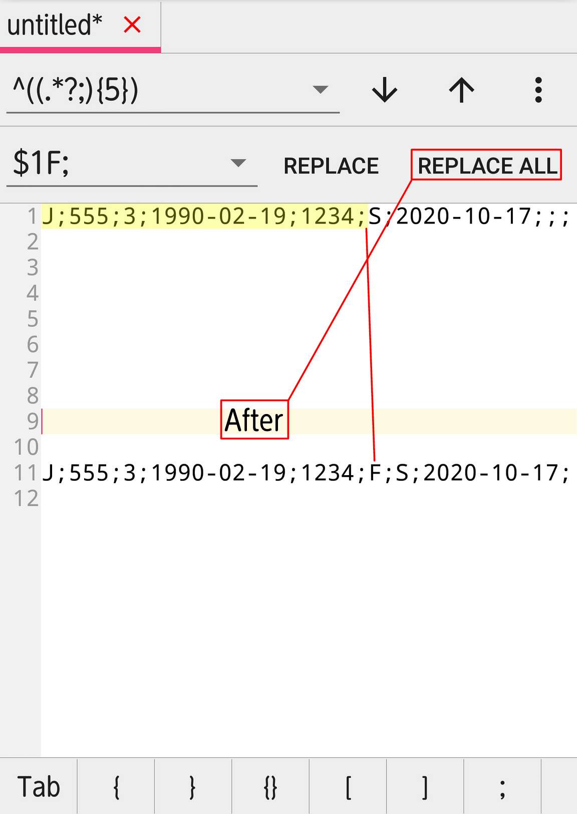 Regex add new field between semicolon separators notepad++ Stack