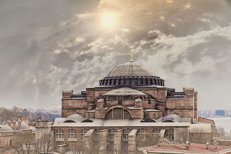 christianity What happened to the cross on the dome of Hagia Sophia
