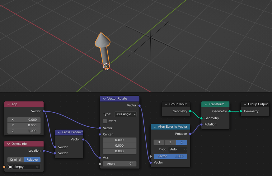 Changing Rotation Angle Using Align Euler to Vector Node Blender