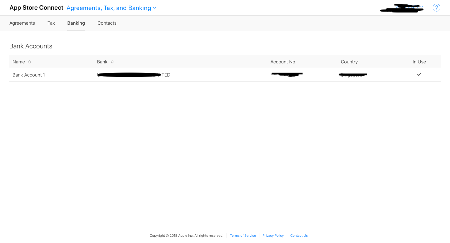 ios Why can't I add a new bank account for my App Store Connect