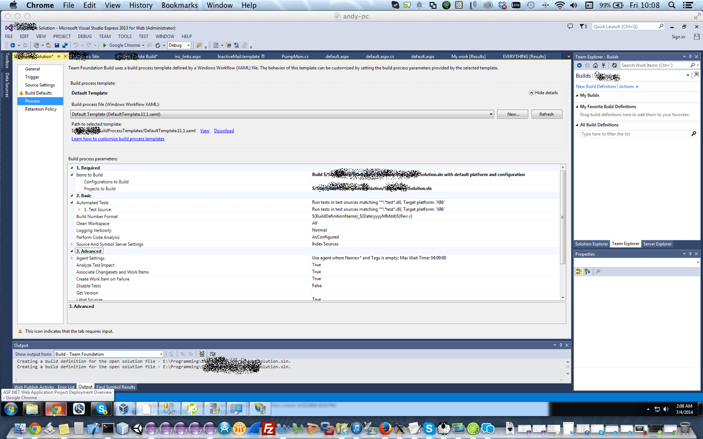 Team foundation server build process for a C