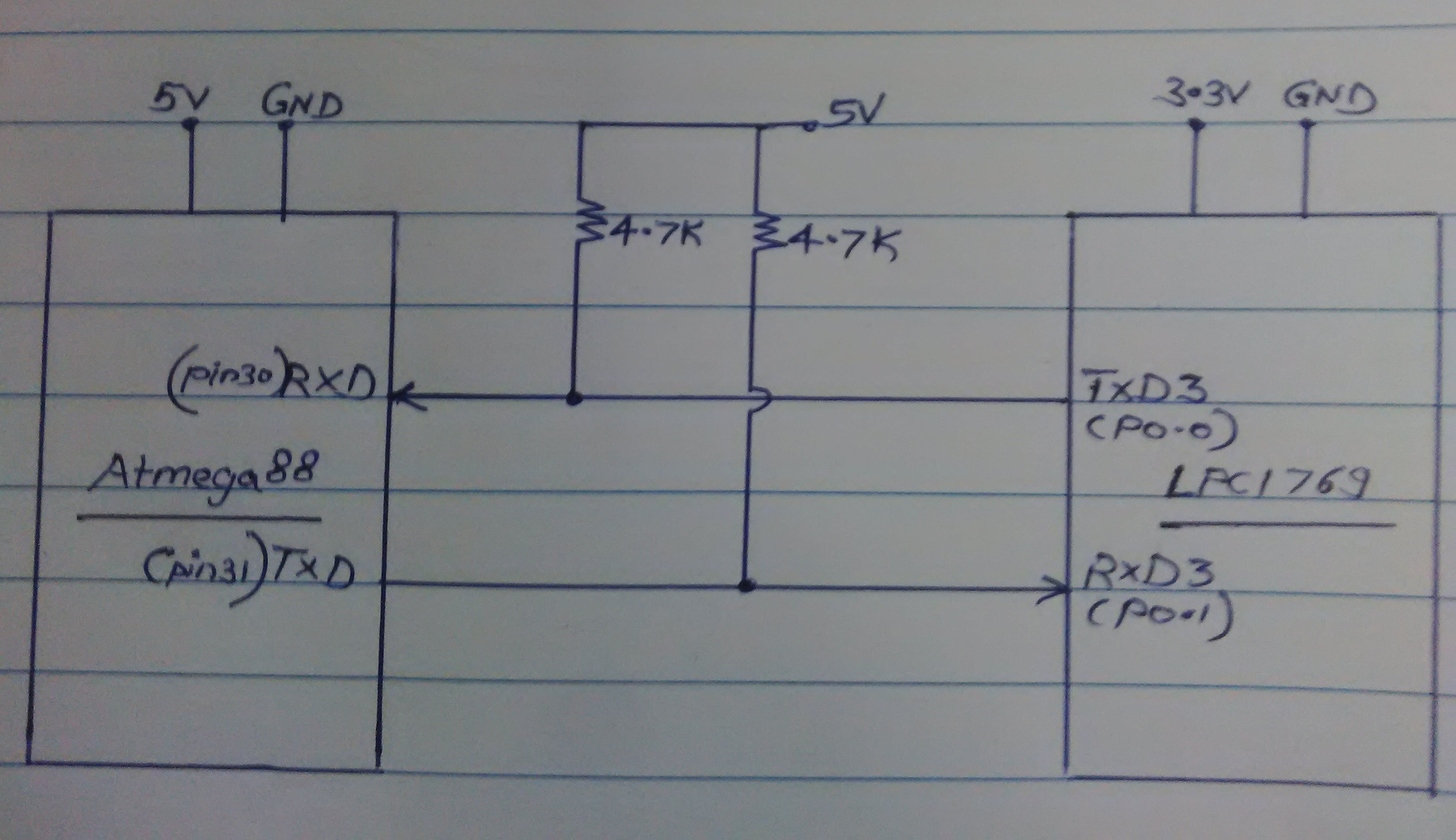 microcontroller LPC1769 and ATMega88 UART interface Electrical