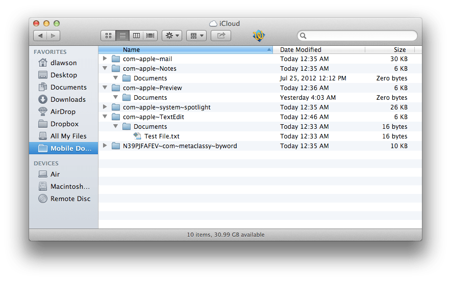 How can I put the folder containing my iCloud documents in the Finder