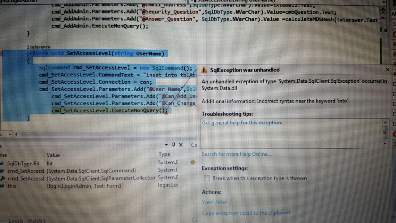 c Incorrect syntax near the keyword 'into' Stack Overflow