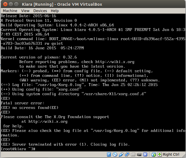 arch linux Failed to load module "glx" (module does not exist, 0