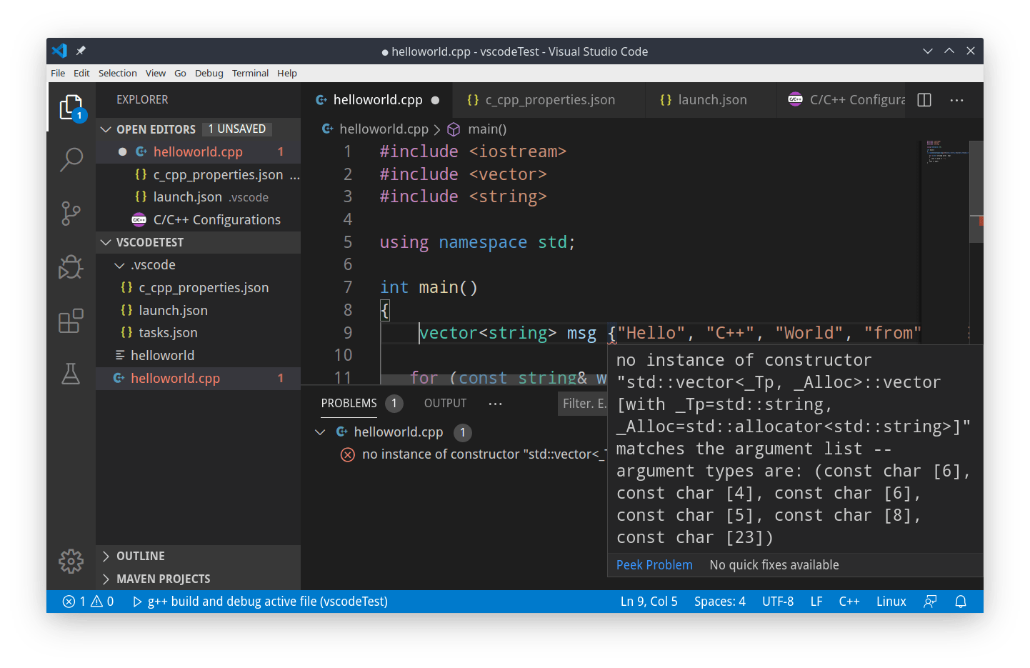 c++ VSCode There is a red underline but the program builds and runs