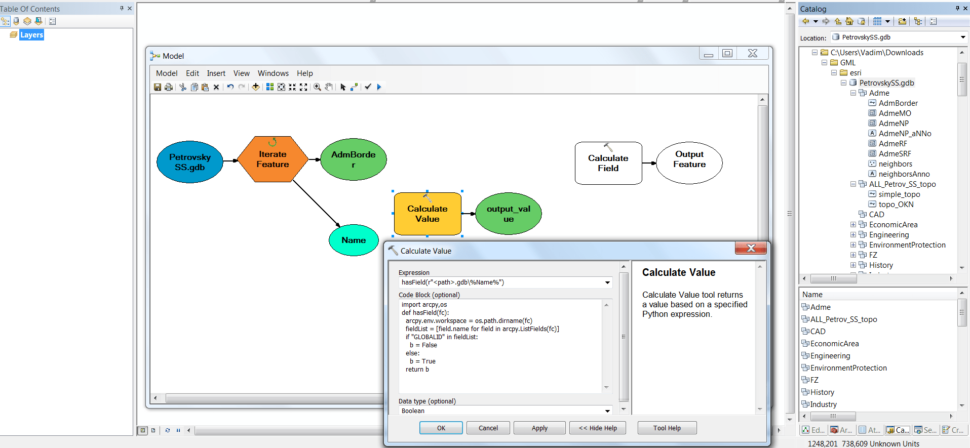 arcpy Calculating field when iterating file geodatabase using "if