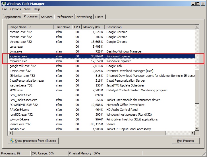 windows 7 How can two instances of explorer.exe be running at the