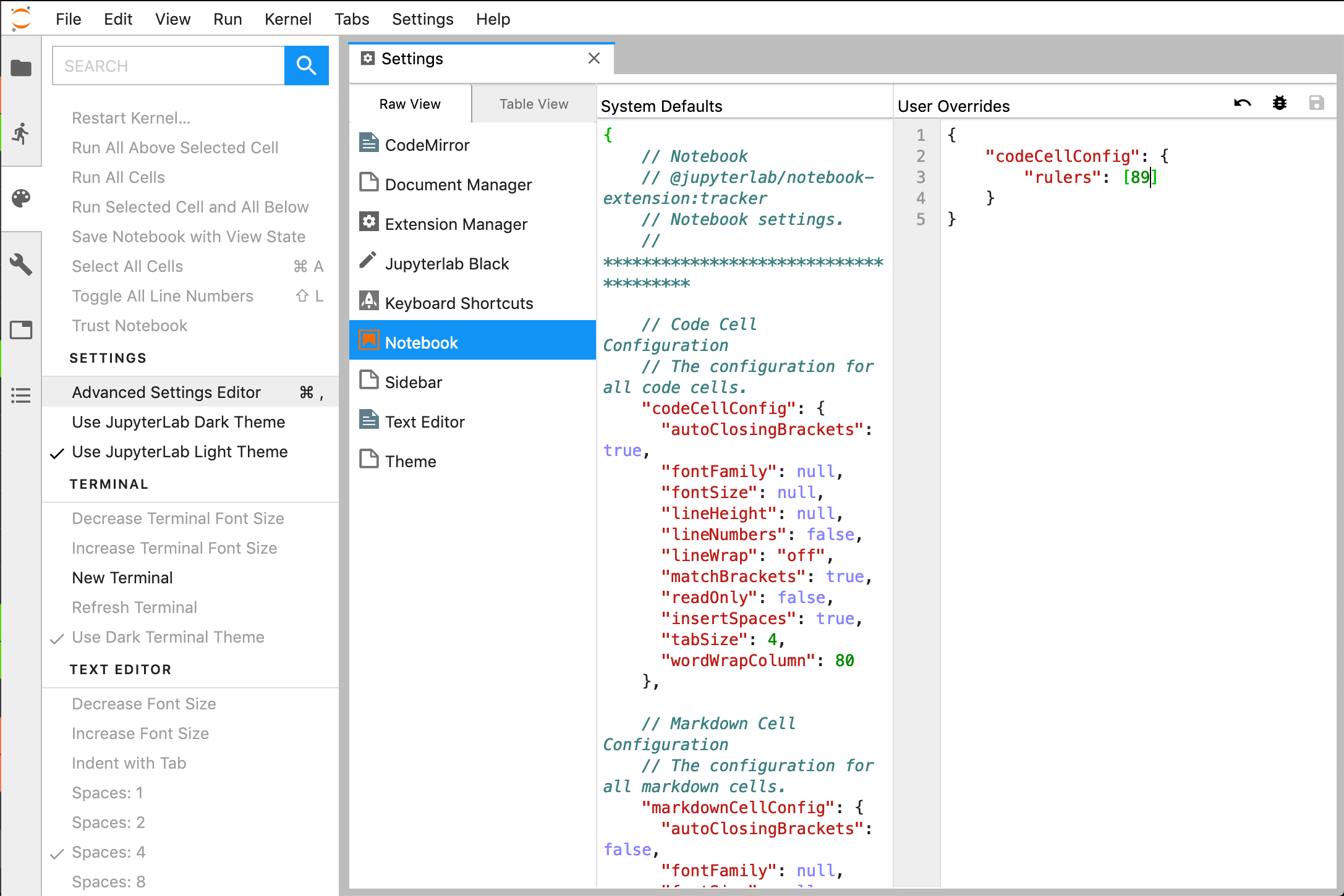 How can I add a ruler (vertical line) to CodeMirror editors in