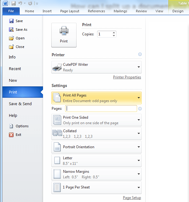 Como posso dividir um documento em dois por páginas pares e ímpares?