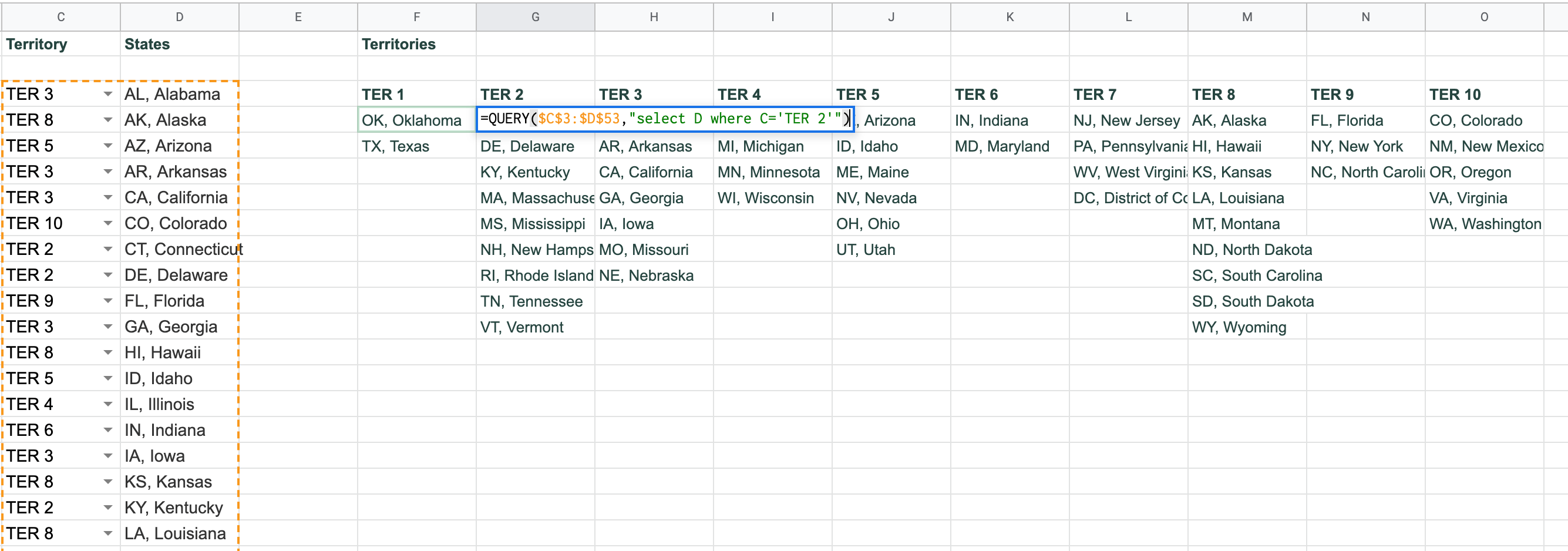 google sheets Array formula with index match to return array of
