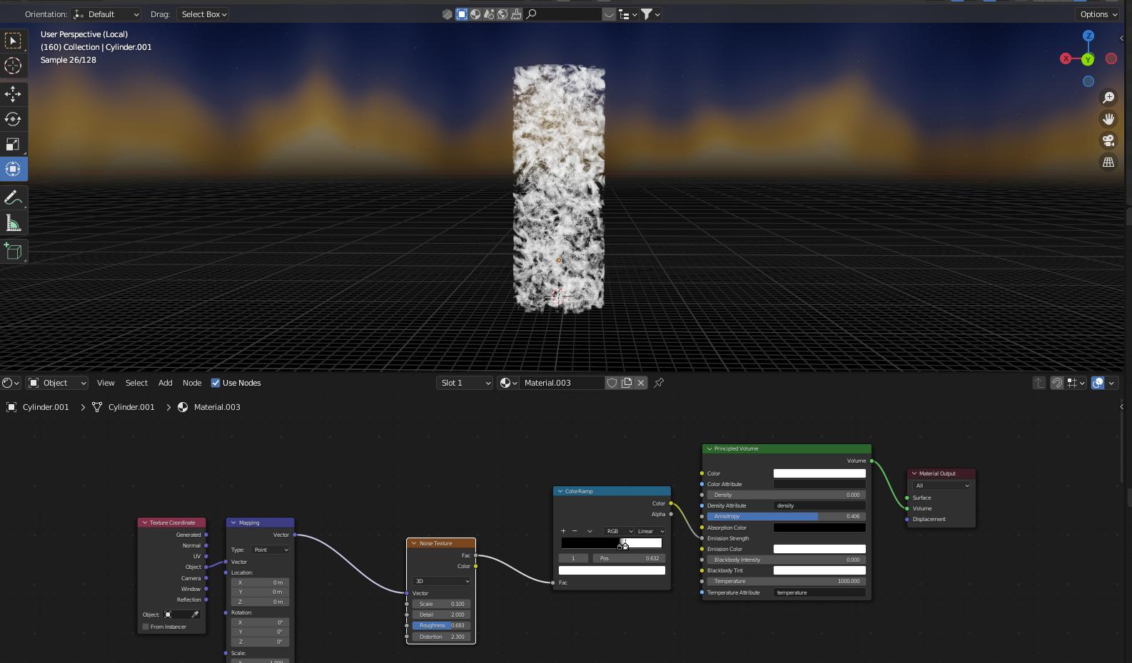 How do you achieve volumetric falloff, inside a cylinder? Blender