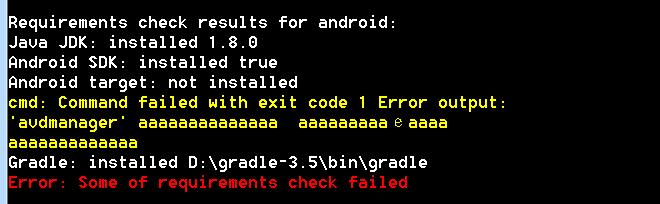 javascript cordova android target not installed and build failed