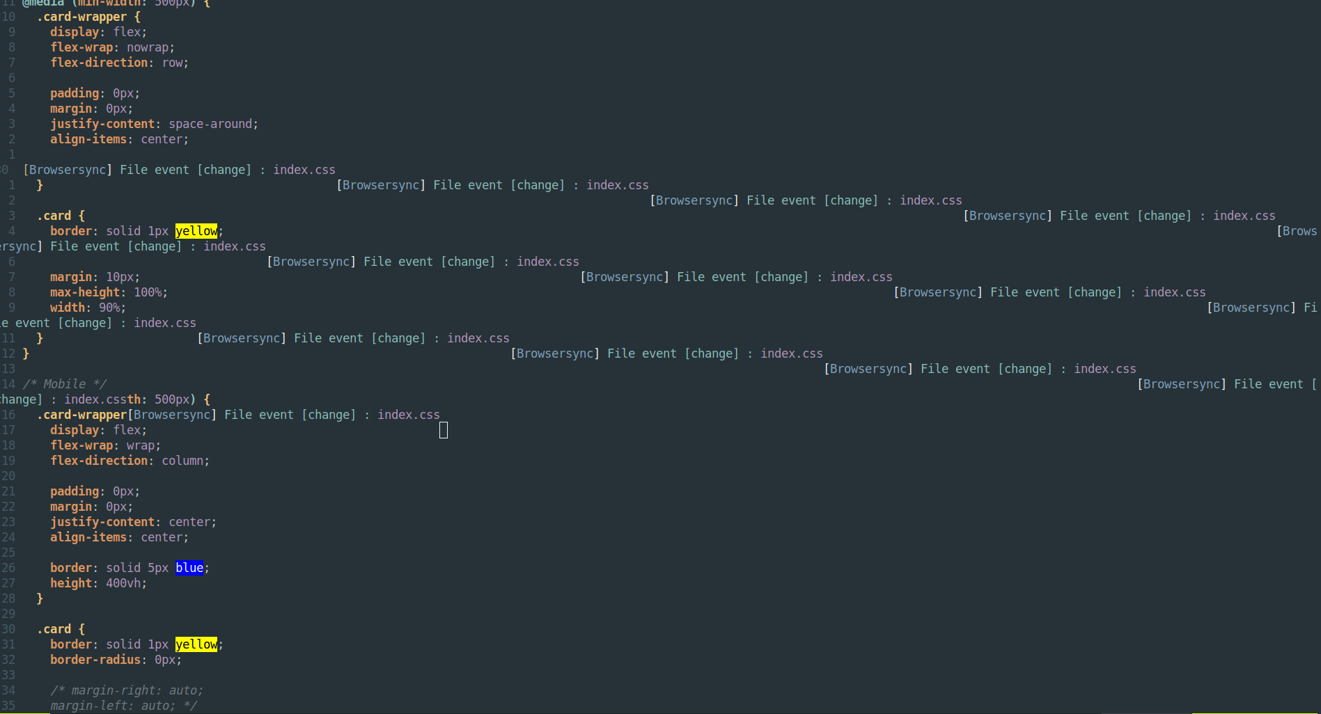 Vim buffer gets flooded with text upon saving CSS file while browser