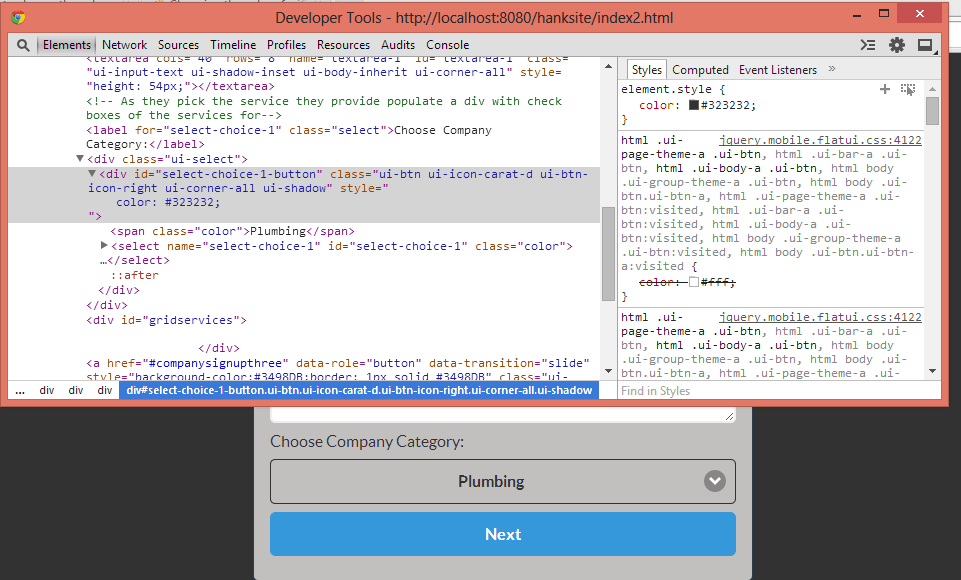 css Changing the color of a jQuery Mobile Select menu Stack Overflow