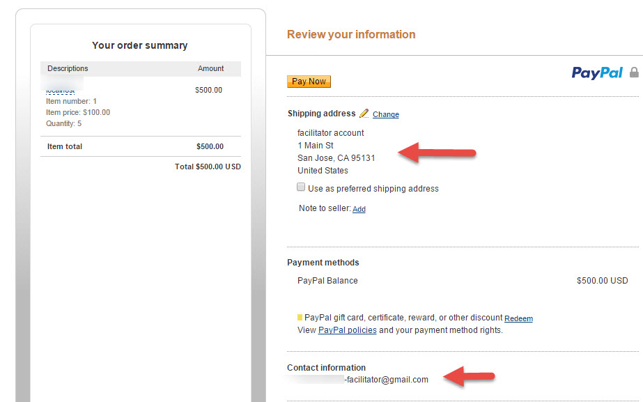 How can buyer details be shown on paypal's order summary page? Stack