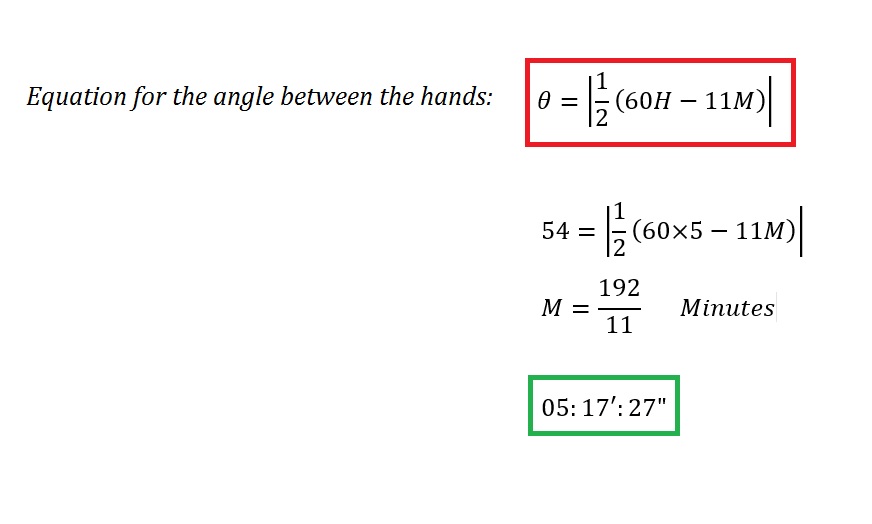 [Math] Finding the exact time the hands of a clock form a given angle