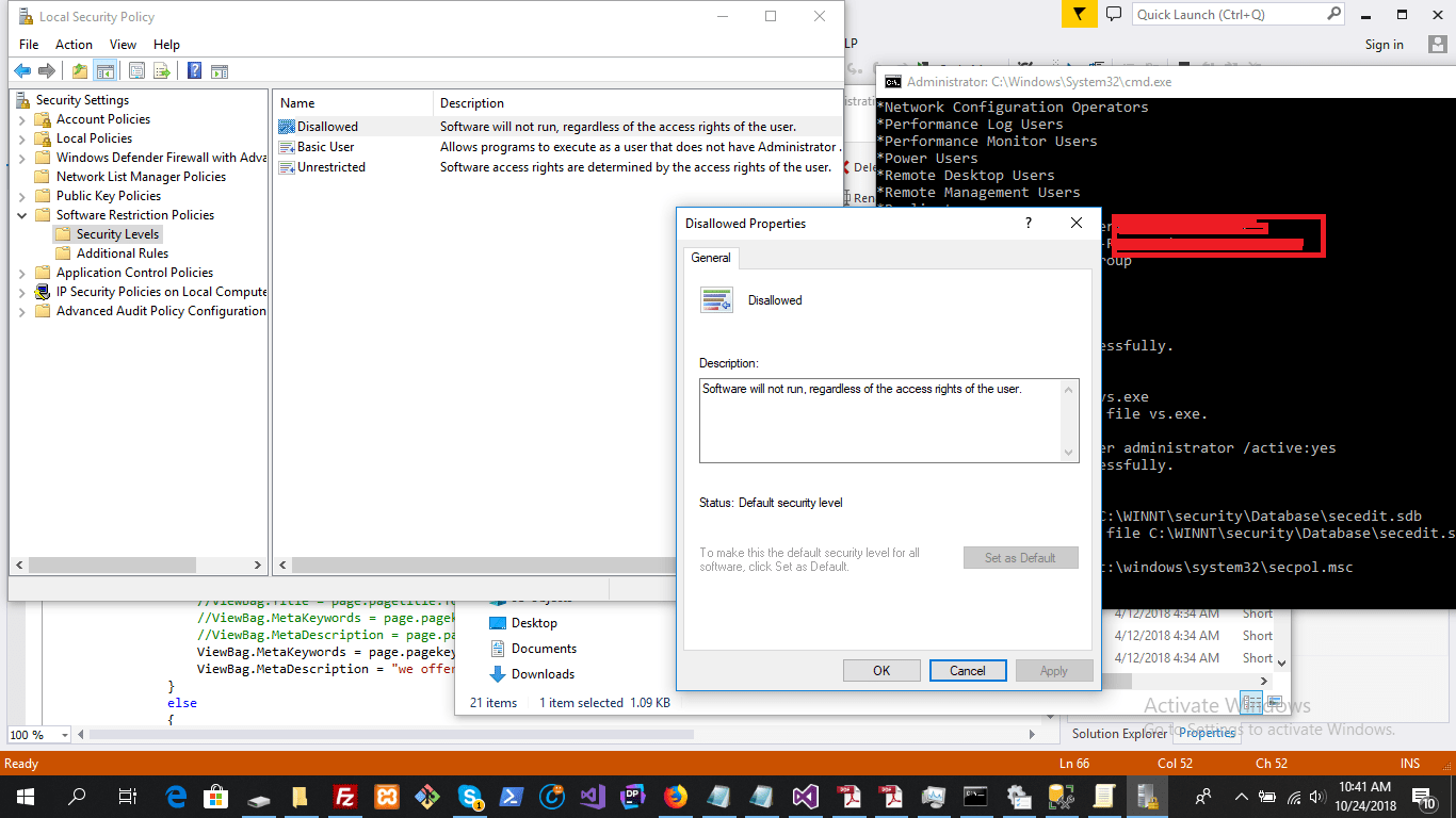 windows Local Security Policy Cannot Change Security Level Super User