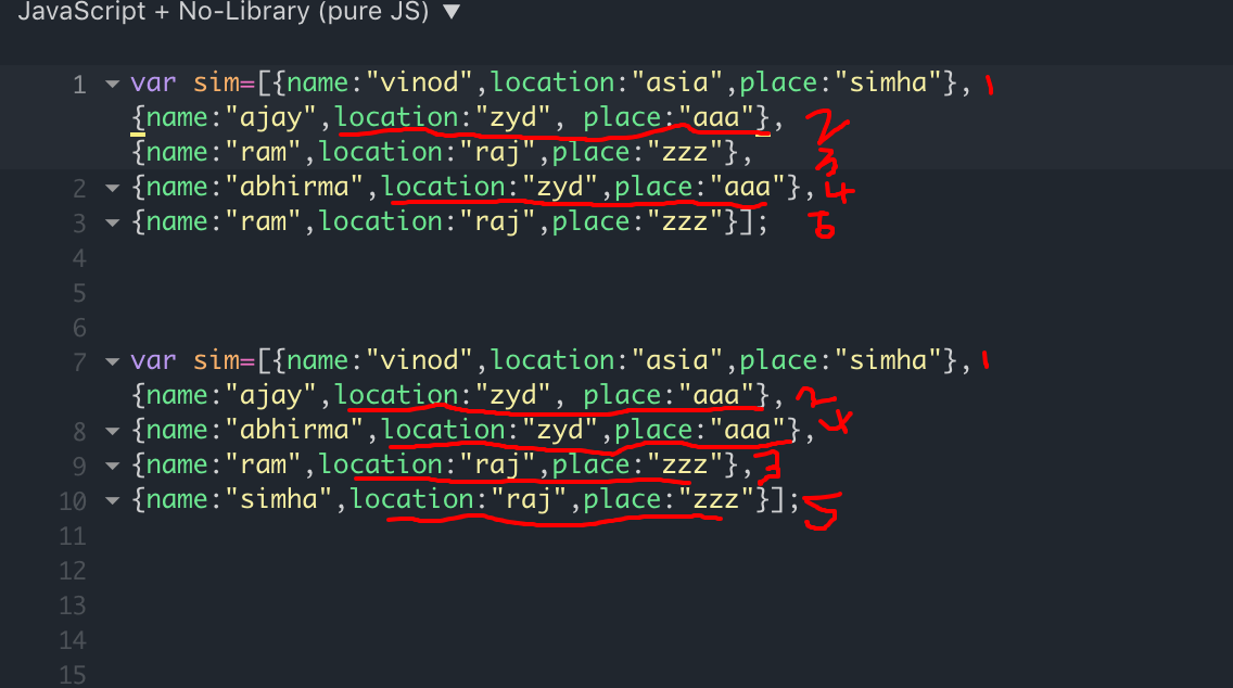 javascript change the sequence of an objects Only which contains