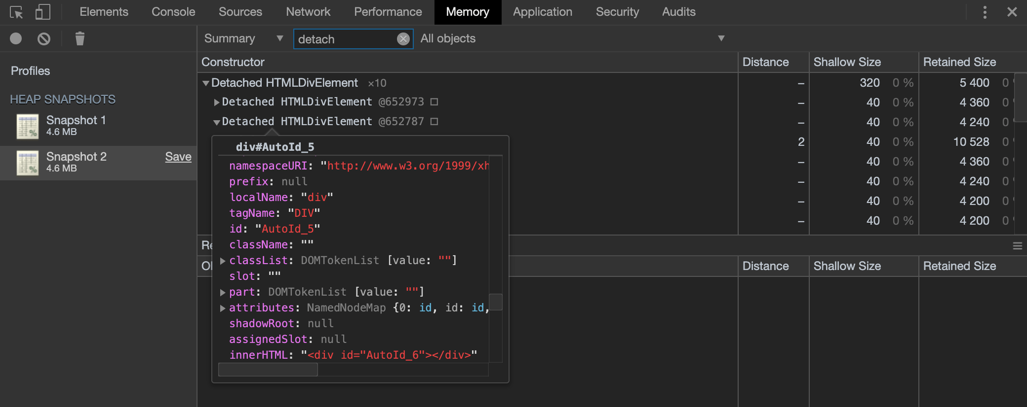 Finding JavaScript memory leaks with Chrome Stack Overflow