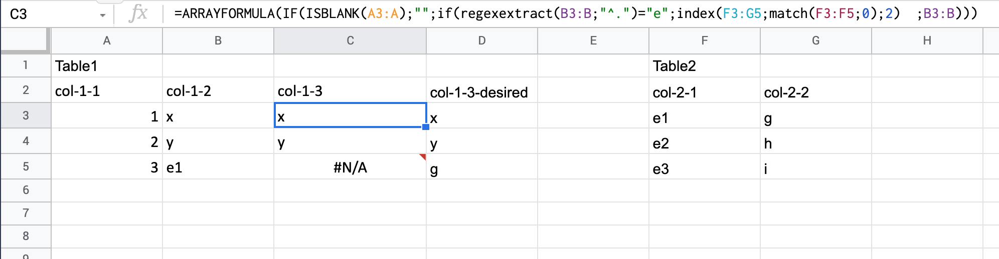 google sheets combining arrayformula() with index() & match() Stack