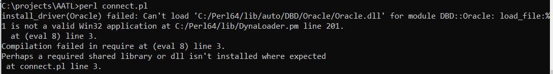 perl Can't load Oracle.dll for module DBDOracle load_file1 is not a valid Win32