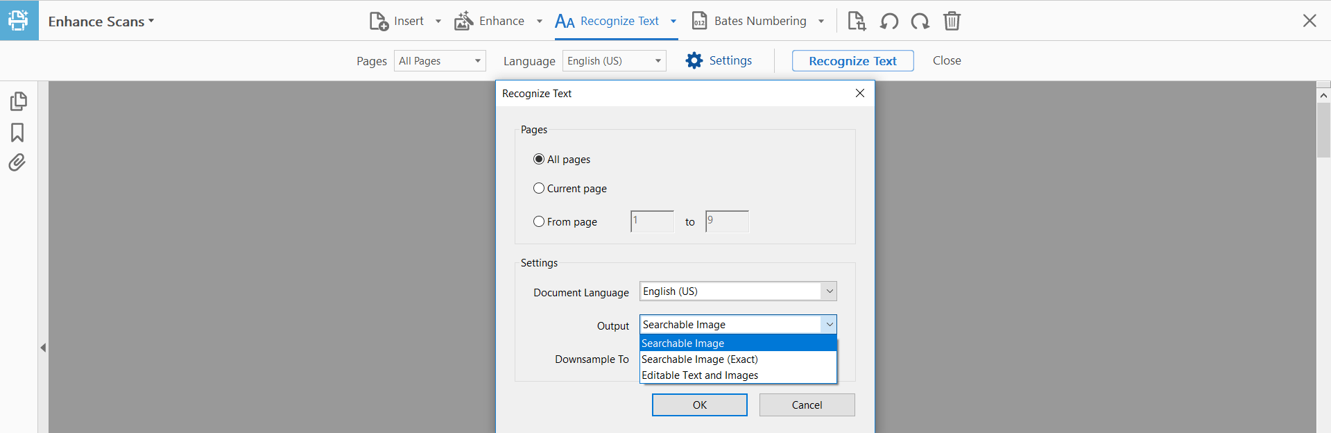 Understanding OCR options in Adobe Acrobat "Searchable Image