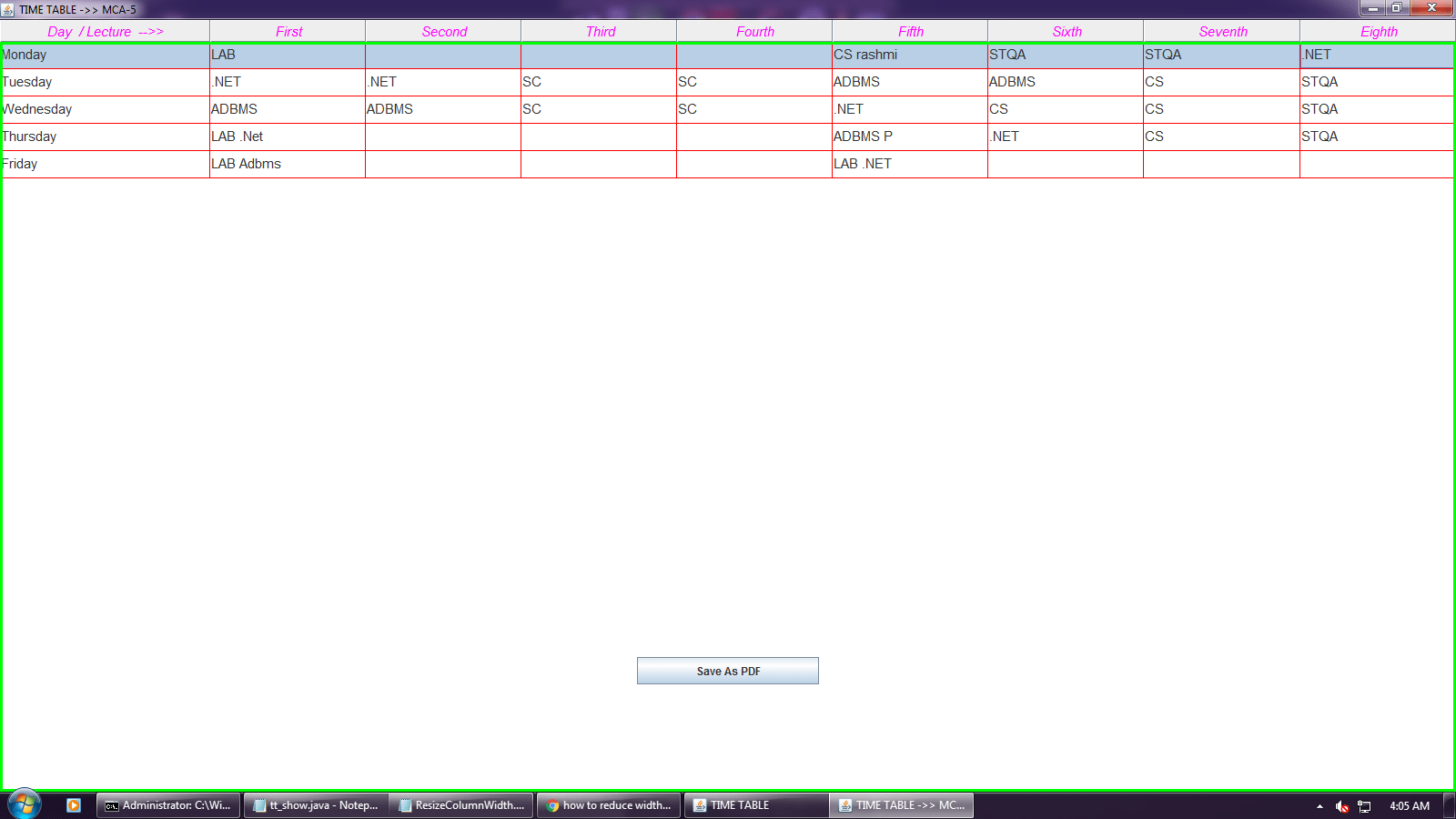 swing how to reduce width of column and position a JTable in java at desired coordinates