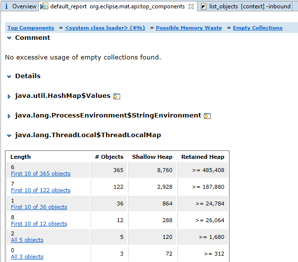 java Eclipse MAT report is only listing top 10 objects Stack Overflow