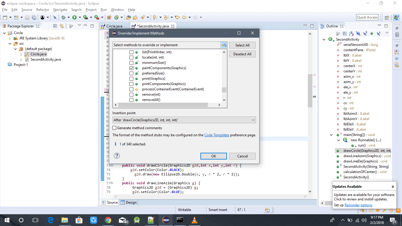 java how to override method and use with JPanel