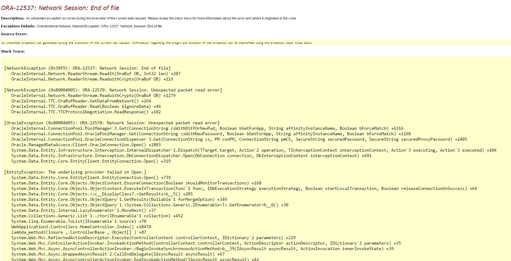 Unexpected packet read error managed driver on Dev