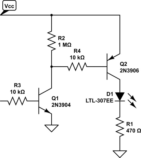 bjt Use bipolar transistor to power LED from a certain power on? Electrical Engineering