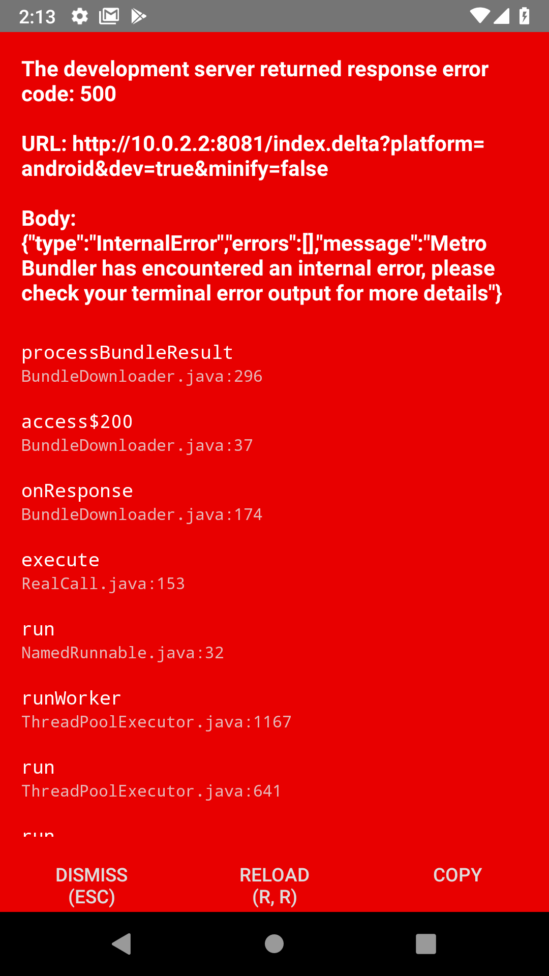 javascript Internal Error Metro Bundler has encountered an internal