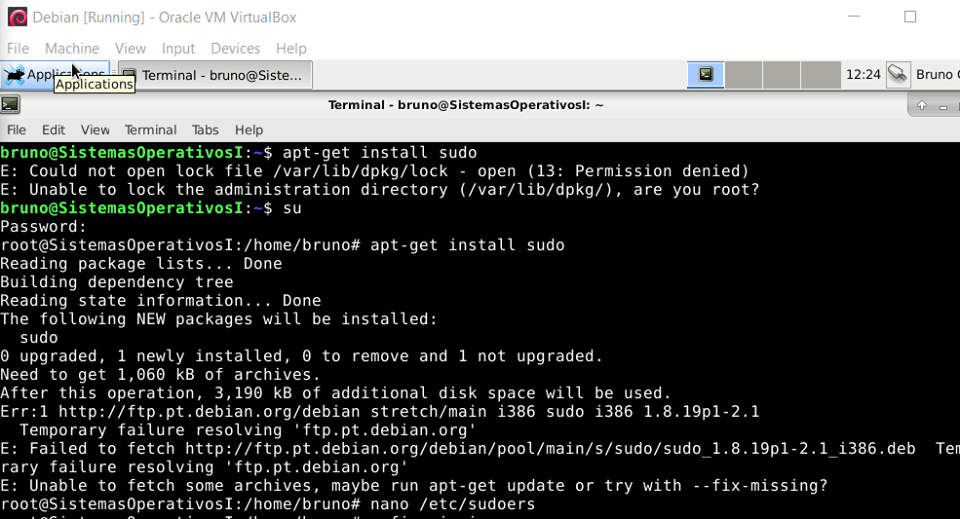 Error installing Sudo on Debian Super User