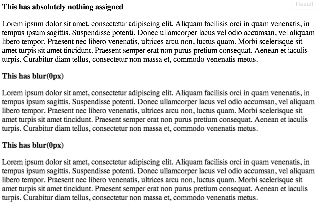 css Why doesn't blur(0) remove all text blur in Webkit/Chrome on