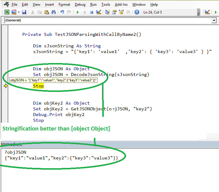 In Excel VBA on Windows, how to get stringified JSON respresentation