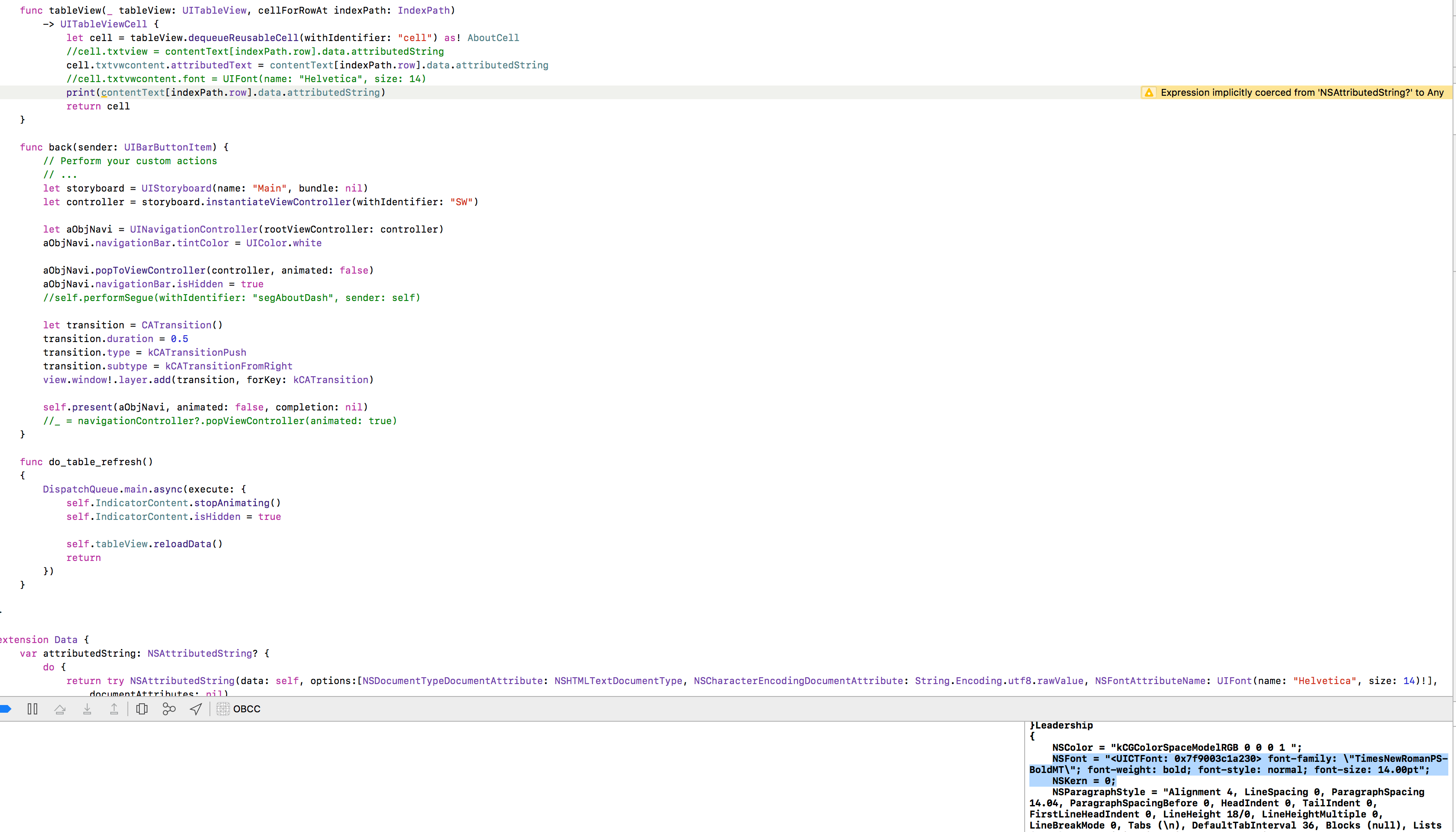 ios Swift 3 render textview using NSAttributedString but want change