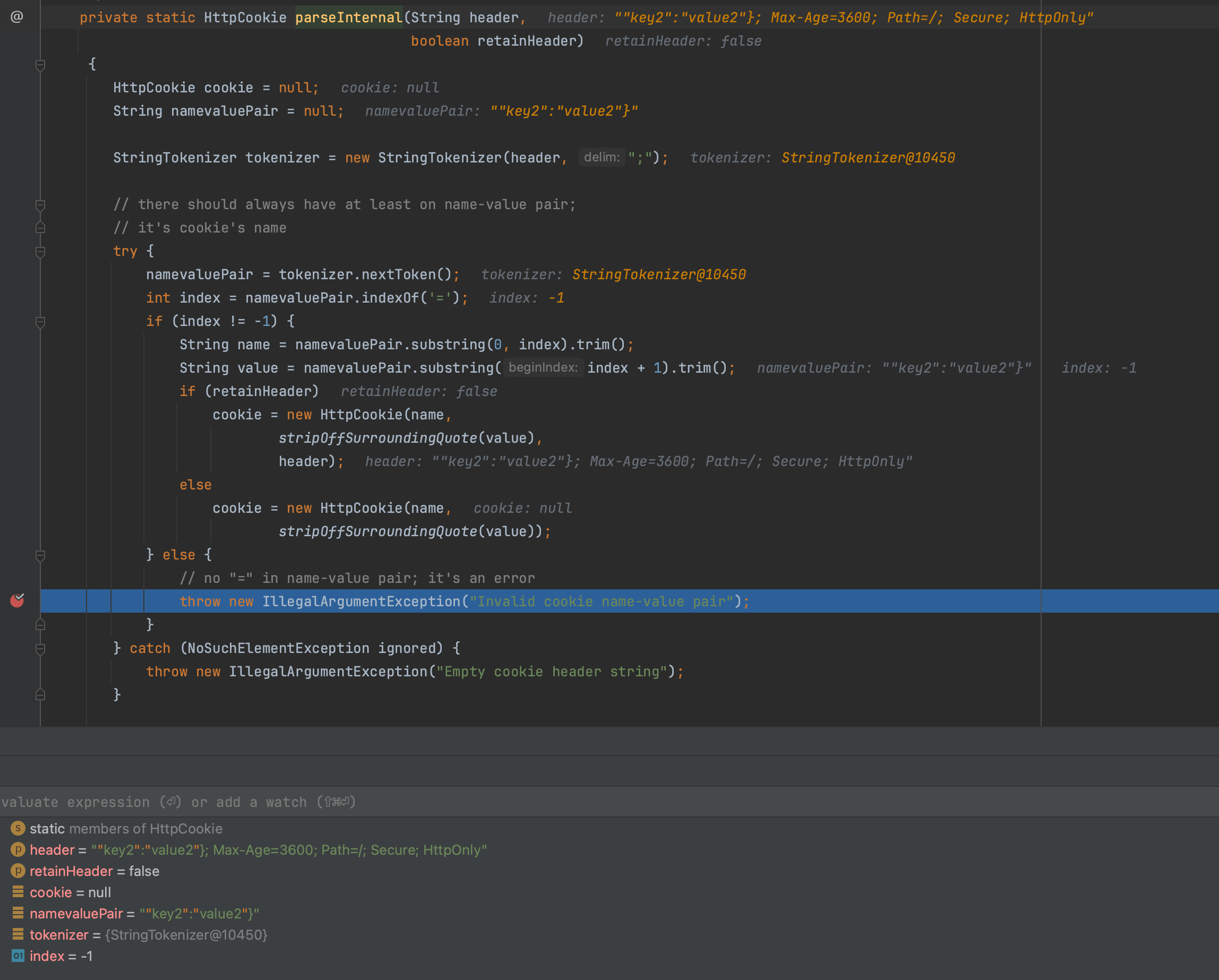 http Java 11 HttpCookie.parse throws IllegalArgumentException when